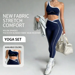 Custom Nylon Spandex High Waist Butt Lift Quick Dry Color Block 2 Piece Yoga Set with Sports Bra for Gym Yoga Workout Pilates