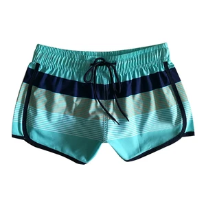 Men Striped Quick Dry Beach Shorts Mid Waist Drawstring Polyester Swim Trunks Casual Summer Wear