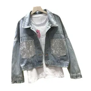 LILUO 2025 Women's Custom Jeans Jacket Rhinestone Denim Woman Jacket Fashion Loose Fit Denim Jacket