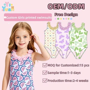 Custom Girls 3D Flower Trim One-Piece Swimsuits 2-12 Years Watermelon Butterfly Heart Print Bathing Suits OEM ODM Girls Swimwear