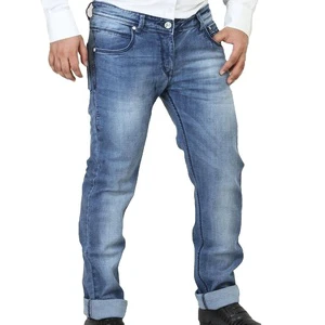 Wholesale Formal Men's Straight Cut Jeans Custom Logo Green White 100% Cotton Washed Plus Size Pockets Mid Waist