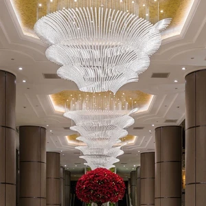 High Quality Customized Large Lamp Stair Hotel Lobby Glass Hanging Modern Luxury Led Chandelier Light