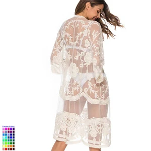 Factory Women's Floral Pattern Beach Cover-up Dress Sexy Lace Beachsuit Blouse Cardigan Kimono Skirt Beach Coverups for Women