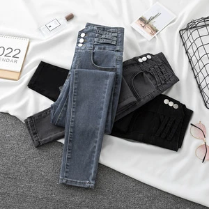 Wholesale Stretchy High Waist Buttons Skinny Jeans Denim Women Jeans Denim Women Jeans Trousers for Women
