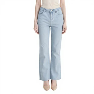 OEM ODM Women's Straight Leg Cropped Jeans High Waist ELEGANT Denim Vintage Whisker Washable for Spring Summer