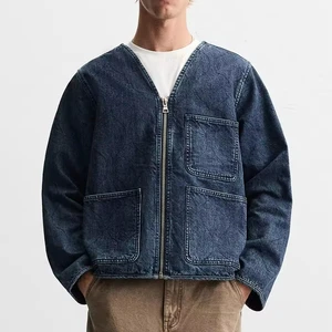 Wholesale Custom V-neck Jacket Outdoor Jean Jacket Lightweight Cotton Casual Denim Jacket for Men