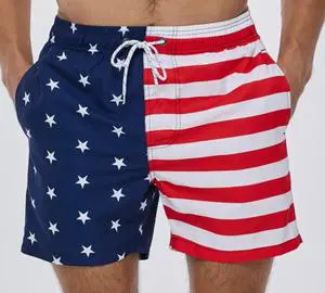 Men's Swim Shorts Beach Trunks 100% Polyester Canvas Print Casual Mid Rise Elastic Waist Woven Board Shorts Quick Dry