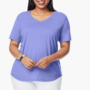 Women Plus Size Casual Loose Fit Short Sleeve Cotton Polyester Soft Crew Neck Plain Custom Logo Printed T-Shirts