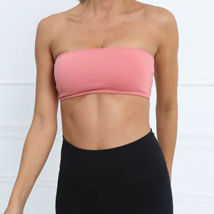 Women's Summer Bandeau Crop Nude Feeling Tube Top Bra Strapless Padded Gym Yoga Bralet