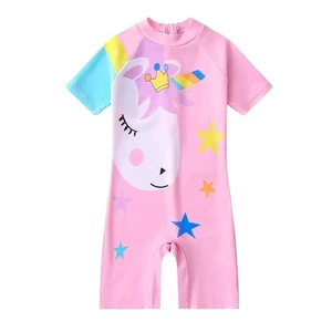 2025 Summer Short-sleeved Children's One-piece Swimsuit Girls' Boys' Sun Protection Quick-drying Skin-friendly Cartoon Swimwear