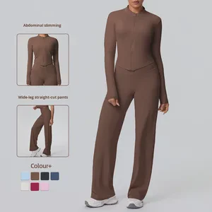 MCUDII New Plus Size Cartoon Print Brushed Breathable Zipper Jacket High Waist Wide-Leg Pants Yoga Sports Fitness Set Front Logo