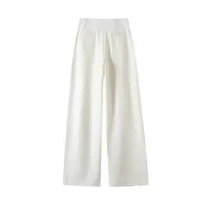 Chic Womens Mid Waist Straight Trousers Summer Fashion Eco-Friendly Breathable Loose Comfortable Pleated Casual Bottoms