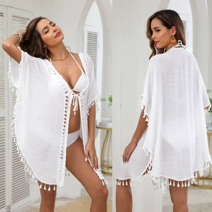New Product Ideas 2025 Lace Bathing Suit Swimsuit Beach Cover up Dress Summer Beach Wear Tops Tassels Tunic Bikini Cover Ups