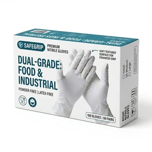 Brillink White Disposable Nitrile Gloves Latex-Free Silicone-Free Powder Free Non-Sterile Customizable Textured Fingers Safety
