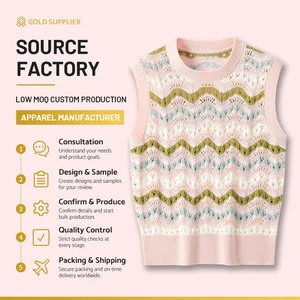 Spring Summer Ladies Hollow Wave Stripe Knit Sleeveless Top Crew Neck Lightweight Cropped Knit Vest 3 Colorways Custom Low MOQ