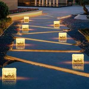 Solar Brick Lights,Glass Outdoor Waterproof Led Brick Paver Lights Landscape Lighting for Garden Patio Pathway
