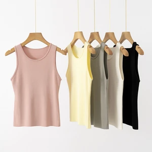 2/30 80%Viscose 20%Polyester Quzhu Knit Casual Tank Top Women Summer Sleeveless Vest Solid Color Breathable Camisole