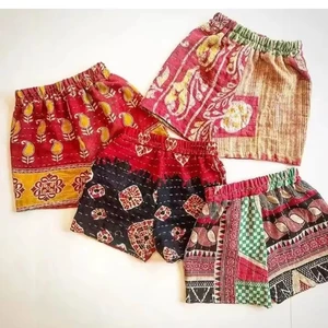 Handmade Cotton Kantha Beach Shorts for Plus Size Women