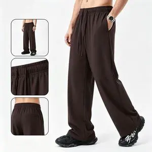 Men's High Elastic Wide Leg Casual Pants Summer Cotton Loose Straight Trousers Flowy Baggy Suit Pants For Streetwear Daily Wear