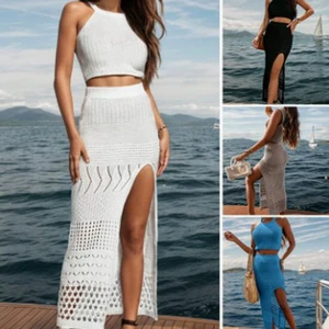 ZS237 Sheer Mesh Halter Beach Cover Up Dress