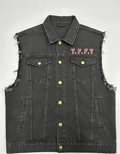 Custom Heavy Distressed Sleeveless Bomber Jacket Trucker Vest With Embroidered Detail Loose Fit Men's Denim Jackets