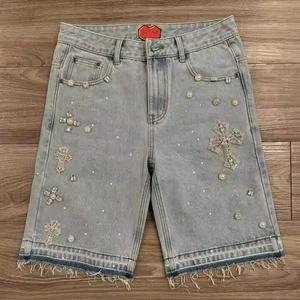 Wholesale Knee Length Straight Loose High Street Wear Shorts Men Denim Short Pants Male Casual Custom Denim Shorts For Men