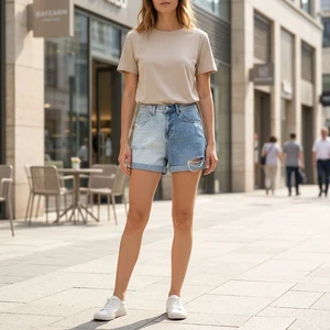 2026 Summer Nemenoswimle Sexy Women's Denim Shorts Woven Oxford 100% Cotton Solid for Wash Stretch Retro Anti-Wrinkle Quick