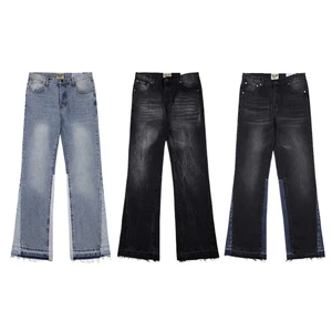Hot Sale Men's Casual Flared Denim Trousers Stitching Retro High Street Blue Jeans