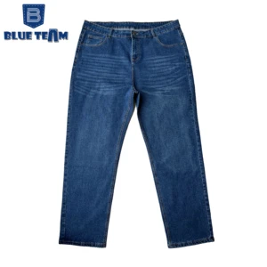 Blue Team Manufacturer Custom Pure Blue Big Size Stretchy Loose Washed Basic Four Season Men's Jeans Plus Size
