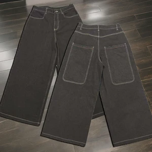 High Quality Custom Men's Plus Size Vintage Wash Black Oversized Wide Leg Baggy Denim Pants Jeans Man