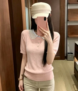Custom logo Wholesale High Quality Short Sleeve Casual Beaded Summer tank Top Crop Femme