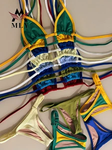 Customized Women's Swimwear Sets Micro Triangel 2 Piece Bikini Thong Soft Cotton Fabric Sexy Swimsuit Wholesale