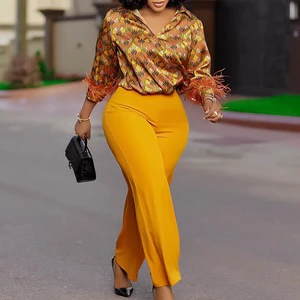 Summer New Long-sleeved Printed Shirt, Elegant Wide-leg Pants, Fashionable Women's Suit