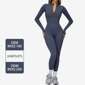 ELT2509 Women's Sports Jumpsuit Tummy Control Half Zipper Warm Long Sleeve Yoga Bodysuit One Piece Workout Stretchy Jumpsuits