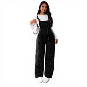 Women's Denim Jeans Vintage European & American Fashion Cross Strap Loose Multi-Pocket Spandex/Cotton Overalls Summer