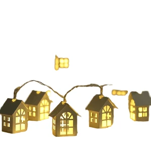 New Design Nordic Style Wooden House Shaped Christmas Atmosphere LED Light String Waterproof Battery Bedroom Decorative Lights