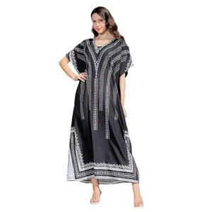 Factory Sales Fashion Elastic Loose Beach Sun Protection Robe Popular Stripes Printed Beach Cover-Up for Bikinis Beachwear Dress