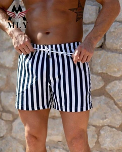Custom Men's Swimwear Summer Beach Shorts Plus Size Stripe Board Pant with Drawstring Single Piece Custom Mens Swimwear