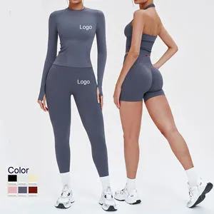 Custom Activewear Manufacturer Seamless Sports Suit Round Neck Comfortable Fitness Yoga Suit Outdoor Sports Fitness Suit Women