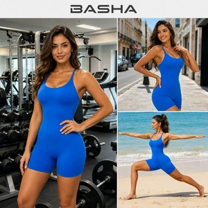 BASHAsports Women Ruched Backless Butt Lift Flare Jumpsuit One Piece Yoga Bodysuit, Gym Dance Activewear