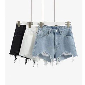 Pear-shaped Women's 2025 Summer Vintage Straight Loose-fit High Waist Slimming Plus Size Denim Shorts Handmade Distressed Hot