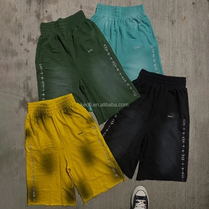 Custom Dirty Wash Cotton Summer Shorts Pour Hommes Designer Embroidered Baggy 3/4 Long Rhinestone Sweat Shorts
