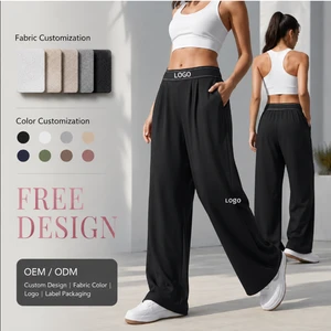 Women's Quick-Dry Breathable High-Waisted Active Bottoms Loose Versatile Solid Color Casual Wide-Leg Pants Elastic Waist