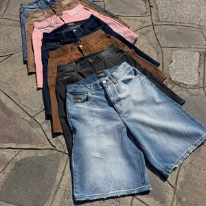 Customized Stone Washed Wide Leg Denim Shorts Baggy Fit Sun Fade Denim Jorts Men