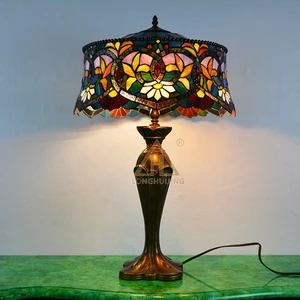 LongHuiJing Sunrise Tiffany Style Stained Glass Bedside Lamp Table Lamps Wisteria Accent Reading Lamp - 2 Light