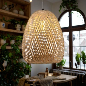 Fusen Japanese Contemporary Bamboo Handmade Eco-Friendly Ceiling Hanging Lamp Floating Double Lotus Leaves Pendant Lighting