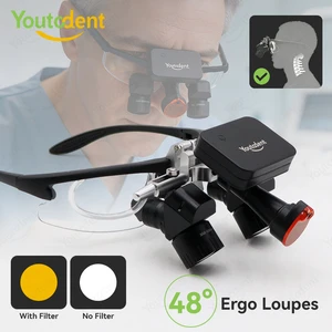 New Dental Ergo Loupe With 5W Light Adjustable Working Distance 350mm-550mm Surgical 4-6X ENT Magnifying Glasses TTL