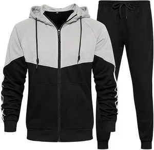 Men's Hooded Sports Outfit For Casual Wear - 2-piece Set Of Color-blocked Hooded Shirt And Sports Pants