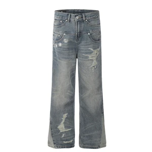 HOT Selling Men's Distressed Jeans Straight Wide Leg Oversize Baggy Denim pant Cargo Pants Slim Fit Custom Denim Jeans