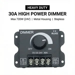 DC12V 24V 30A PWM LED Dimmer Switch Controller 360W 720W High Power Aluminum Housing Manual Knob for Single Color Strip